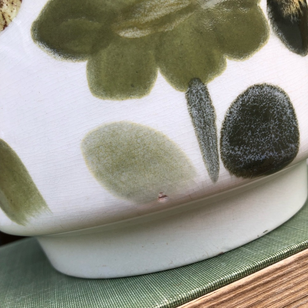 Crown Lynn Ironstone Boho Planter with floral motif Ceramic golden yellow green - Picture 15 of 16